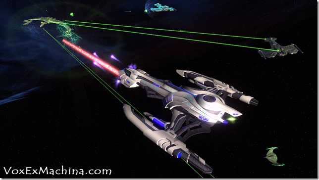 A klingon Nov-class Dyson science destroyer taking on treacherous romulans in the Tau Dewa sector block